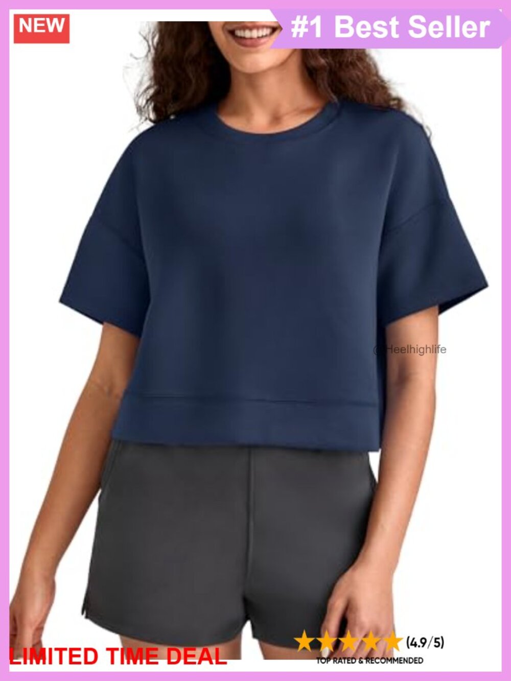 Womens Boxy Short Sleeve Crew Neck T-Shirt Loose Fit Casual